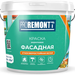 Краска фасадная PROREMONTT в/д акриловая (6,5 кг) Белая