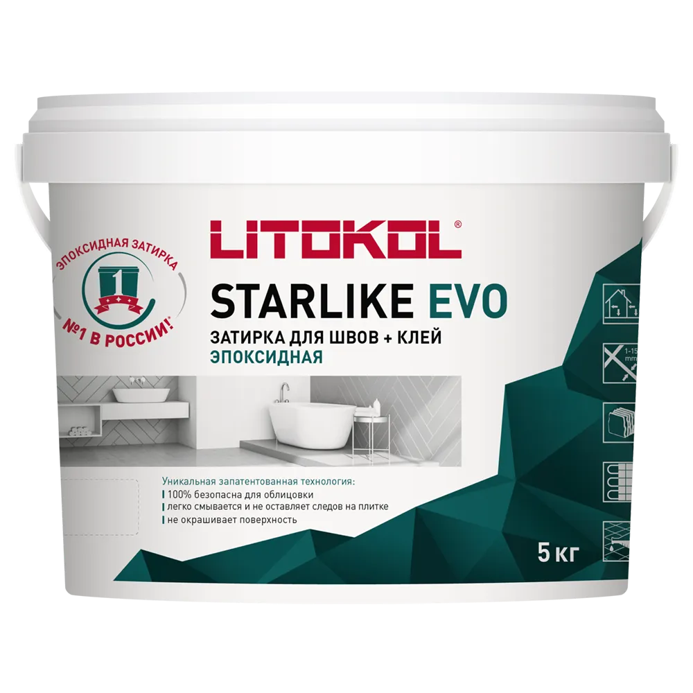 Затирочная смесь эпоксидная ЛИТОКОЛ Starlike Evo S.102 BIANCO GHIACCIO (5 кг) bucket