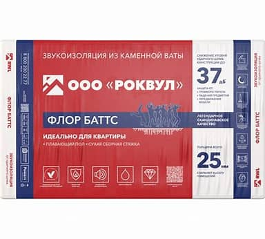 Утеплитель базальтовый ROCKWOOL Флор Баттс 1000*600*25 (8пл/п, упак 0,12м3 - 4.8м2) УП+ПАЛЛ