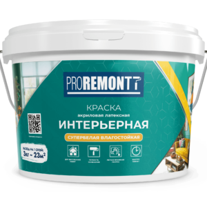 Краска для стен и потолков PROREMONTT латексная влагостойкая (14 кг) Белый